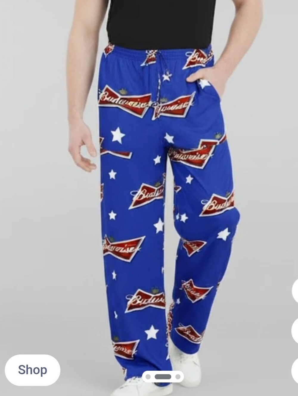 Budweiser Bowtie Logo Blue Red Pajama Bottoms Lounge Pants XL Fair